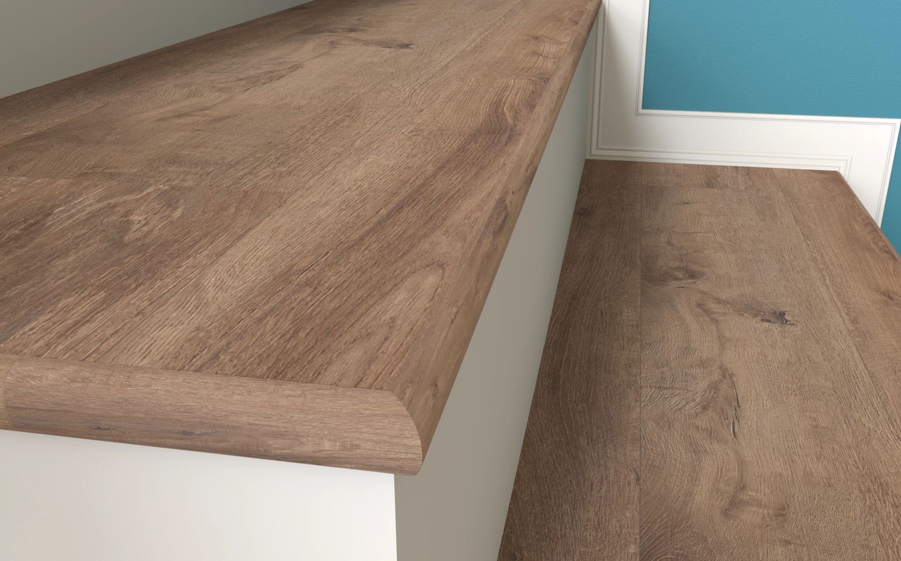 Calypso Oak Luxury Vinyl Plank Flooring COREtec Plus   SCENE   Stair Tread 